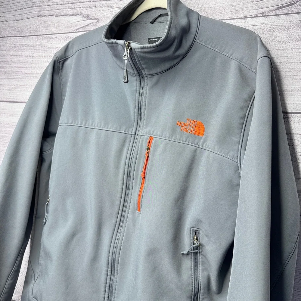 The North Face Mens Soft Shell Jacket Grey Orange‎ Full Zip Size L FLAW